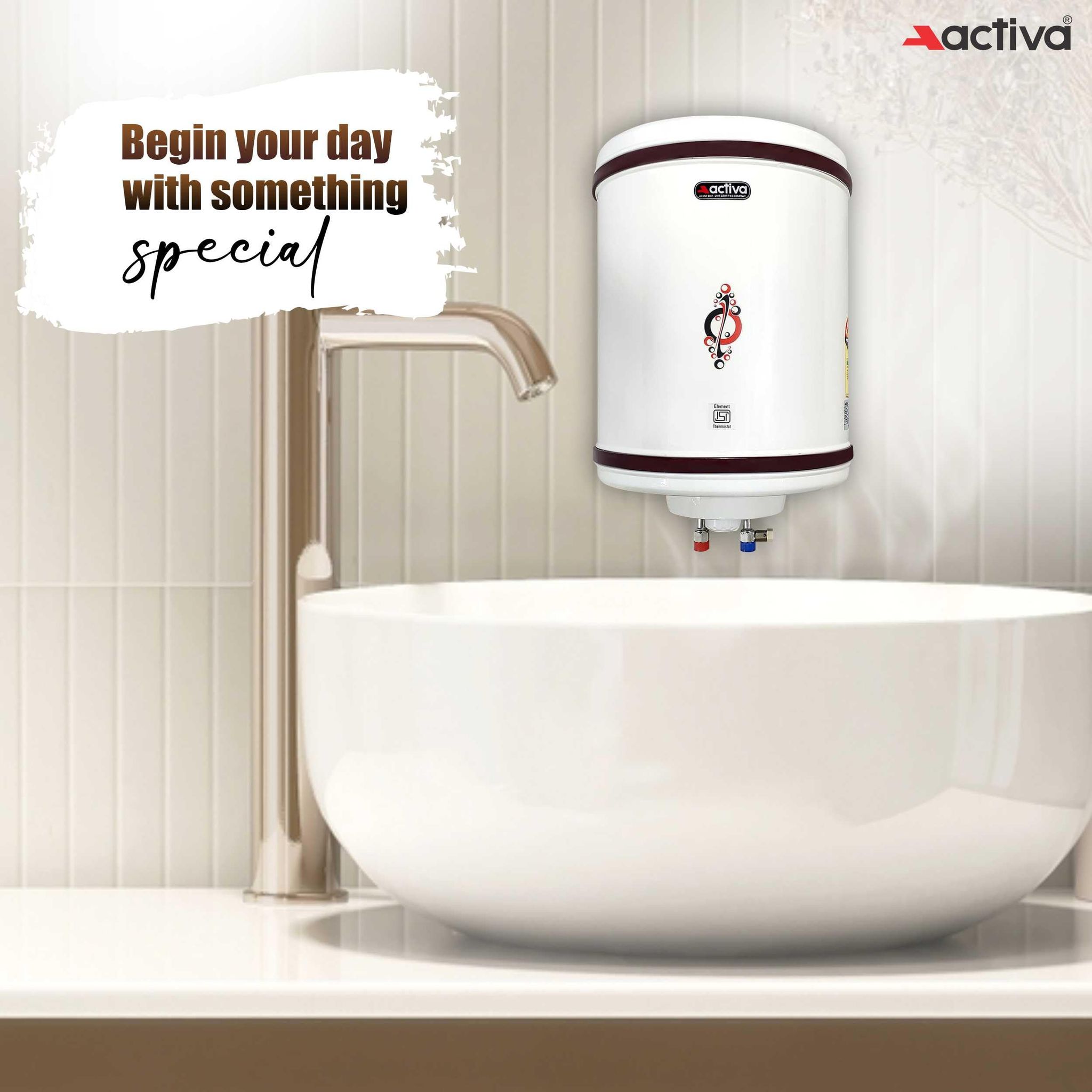 ACTIVA 50L Storage Water Heater Hotline Geyser For Home, Bathroom, Anti-Rust Body, HD ISI Element, Adjustable Thermostat | Wall Mount, 5 year warranty ACTIVA 50L Storage Water Heater Hotline Geyser For Home, Bathroom, Anti-Rust Body, HD ISI Element, Adju