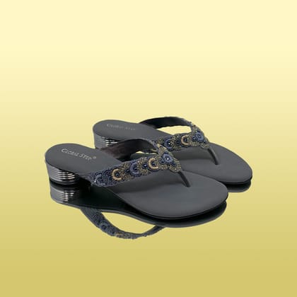 Elegant Beaded Heels – Stylish & Comfortable-Gray / 36