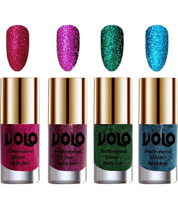VOLO Professionally Used Glitter Shine Nail Polish Magenta,Purple,Green Blue Pack of 4 39 mL