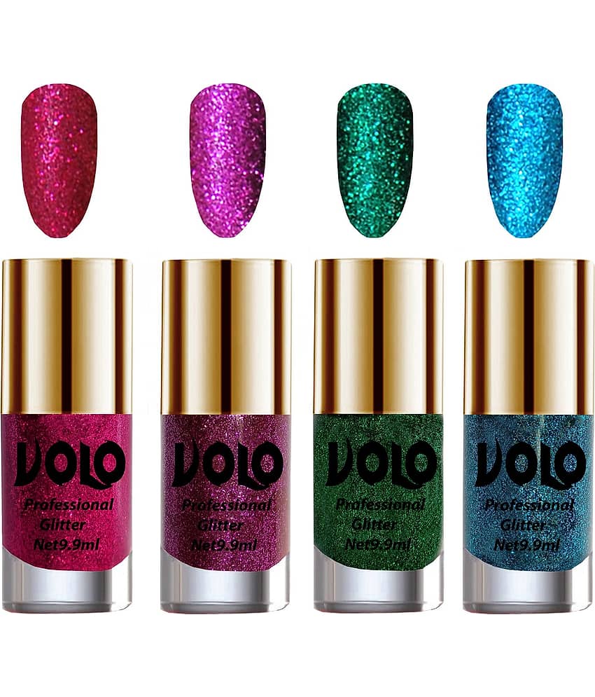 VOLO Professionally Used Glitter Shine Nail Polish Magenta,Purple,Green Blue Pack of 4 39 mL