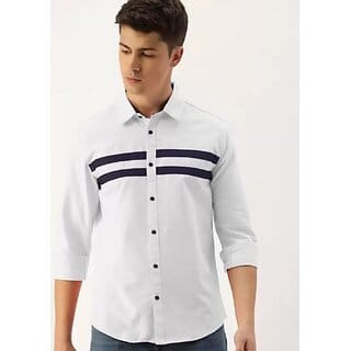 Fashlook Solid Curved Collar Regular Fit Cotton Blend Casual White Shirt For Mens