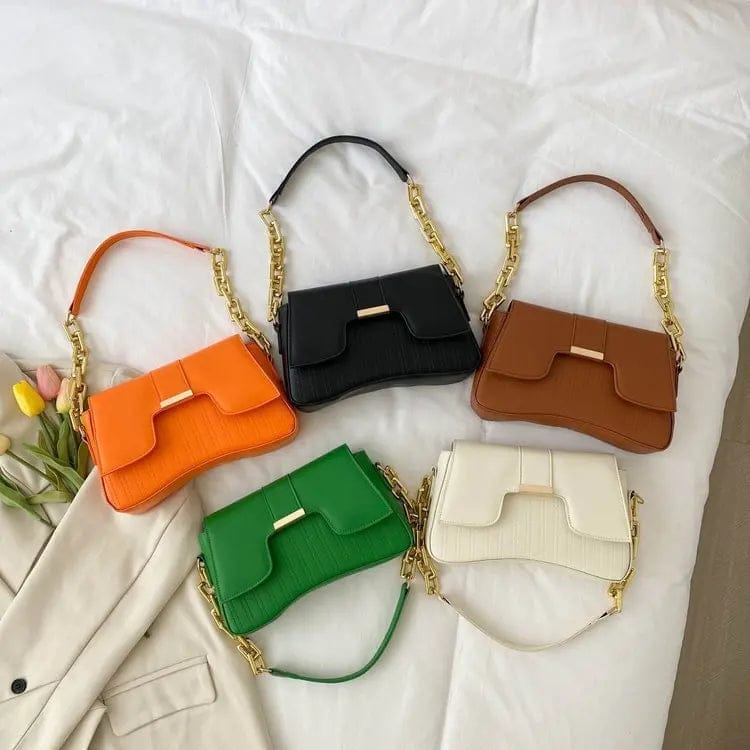 Irregular Women Buckle Single Shoulder Bags PU Leather Office Lady Korean Textured Chain Handbag Fashion Strap Girls Casual Bag