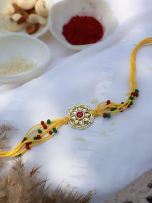Seher Yelllow Floral Kundan Rakhi-Yellow