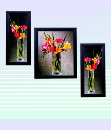 Indianara Synthetic Floral Painting With Frame Without Glass (Set of 3)