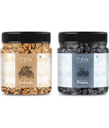Lila Dry Fruits Black Raisin (500gm) & Walnuts(500gm) Combo | Kali Dakh Akhrot Combo
