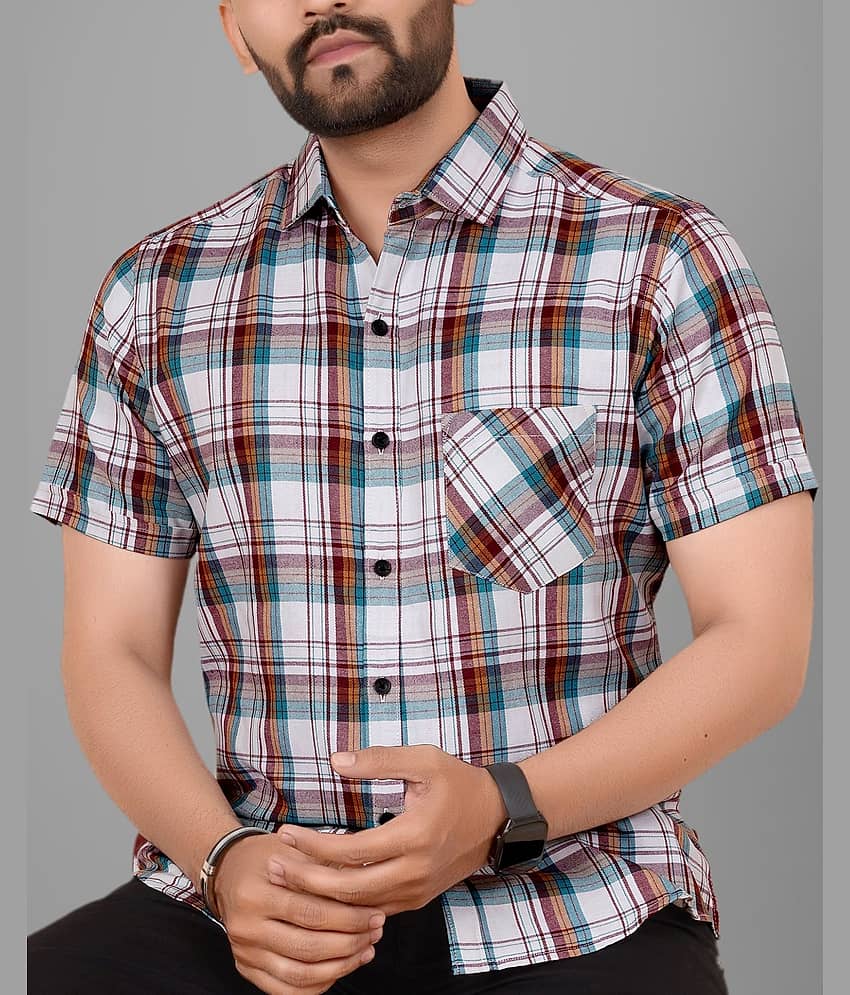 SUR-T Cotton Blend Regular Fit Checks Half Sleeves Men's Casual Shirt - White ( Pack of 1 )