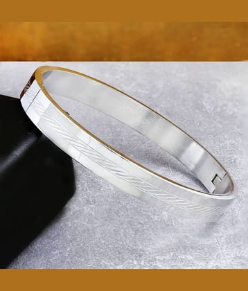 Italian Etched Silver 316L Surgical Stainless Steel Openable Free Size Kada Bangle Bracelet Men
