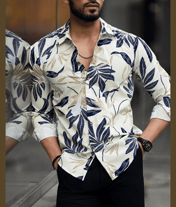 ARZ Poly Cotton Slim Fit Printed Full Sleeves Men's Casual Shirt - Off-White ( Pack of 1 )