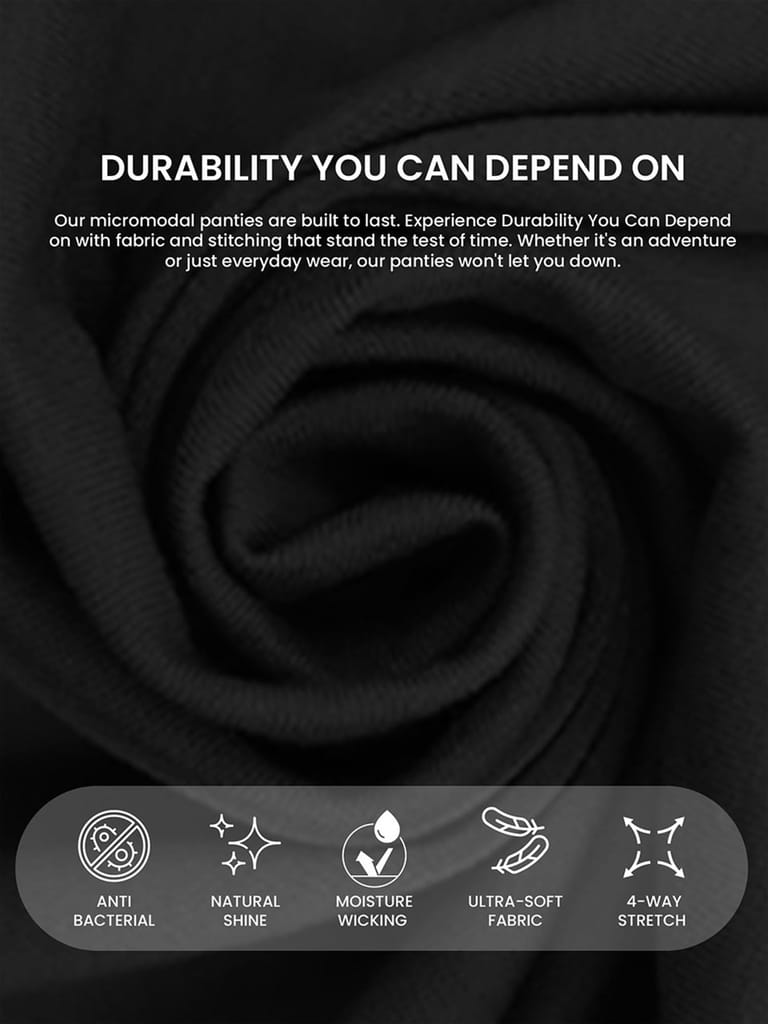 Freecultr Women’s Micromodal Mid-Rise Hipster | Super Soft & Breathable Fabric | Medium Rear Coverage | Comfortable Stretch Elastic | Pack of 3 |Color - Sable Black