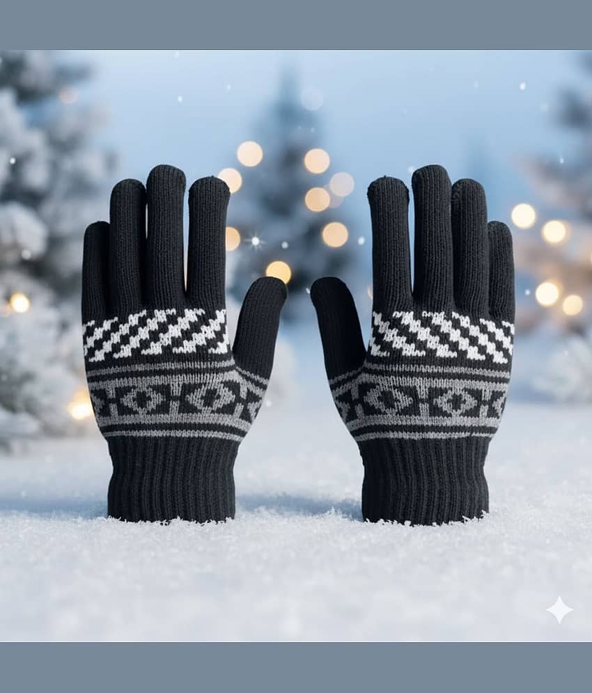 Infispace Black Woollen Men's Woollen Gloves ( Pack of 1 )