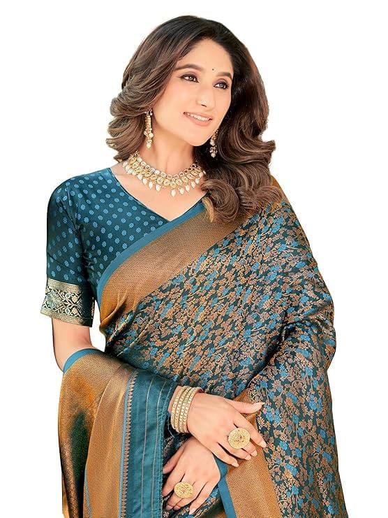 Women's Pure Kanjivaram Soft Banarasi Original Satin Silk Saree