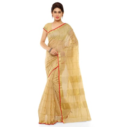 Generic Women's Kota Doria Cotton Saree With Blouse (Chikoo,6-3  Mtr)