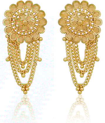 LUV FASHION Golden Stud Earrings ( Pack of 1 )