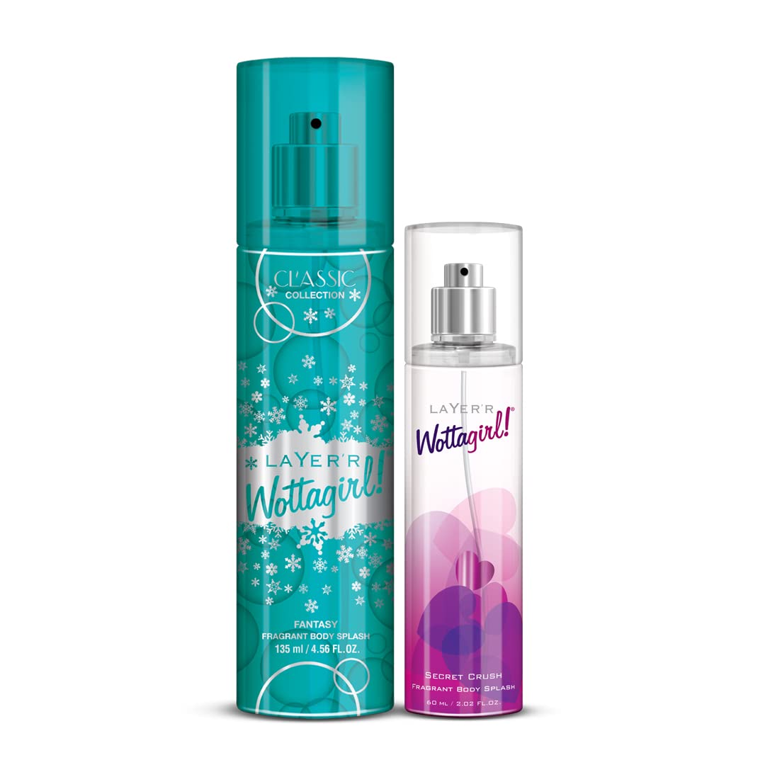 Layer'r Women WottaGirl Classic Collection Fantasy Spray Body Splash, 135Ml With Secret Crush Spray Body Splash, 60Ml