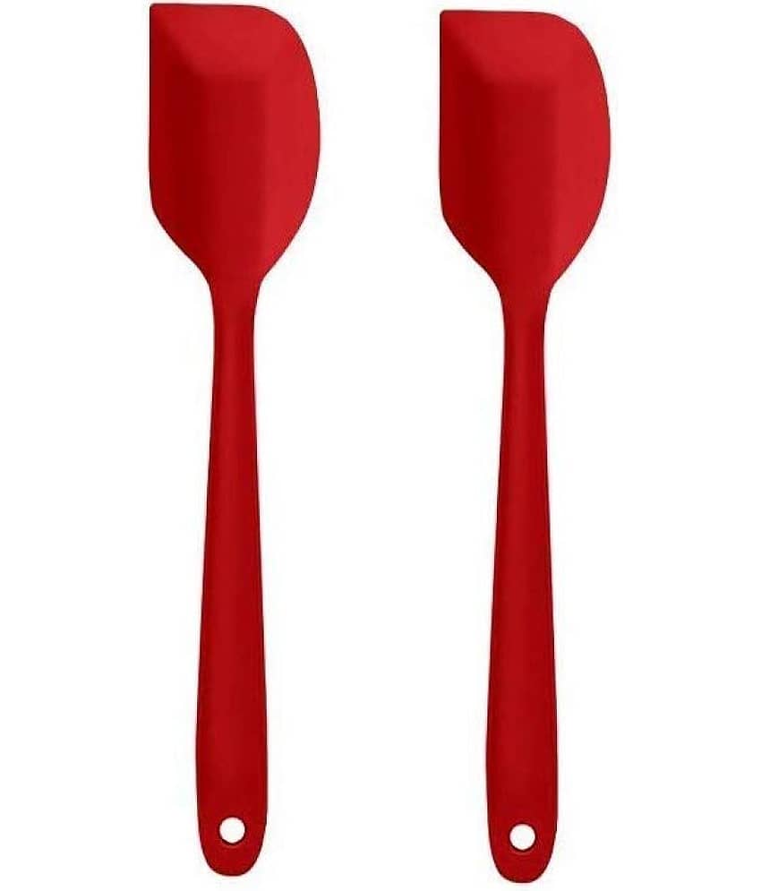 Baskety Silicone Flipping Mixing Spatula Spoon ( Pack of 2, Red )