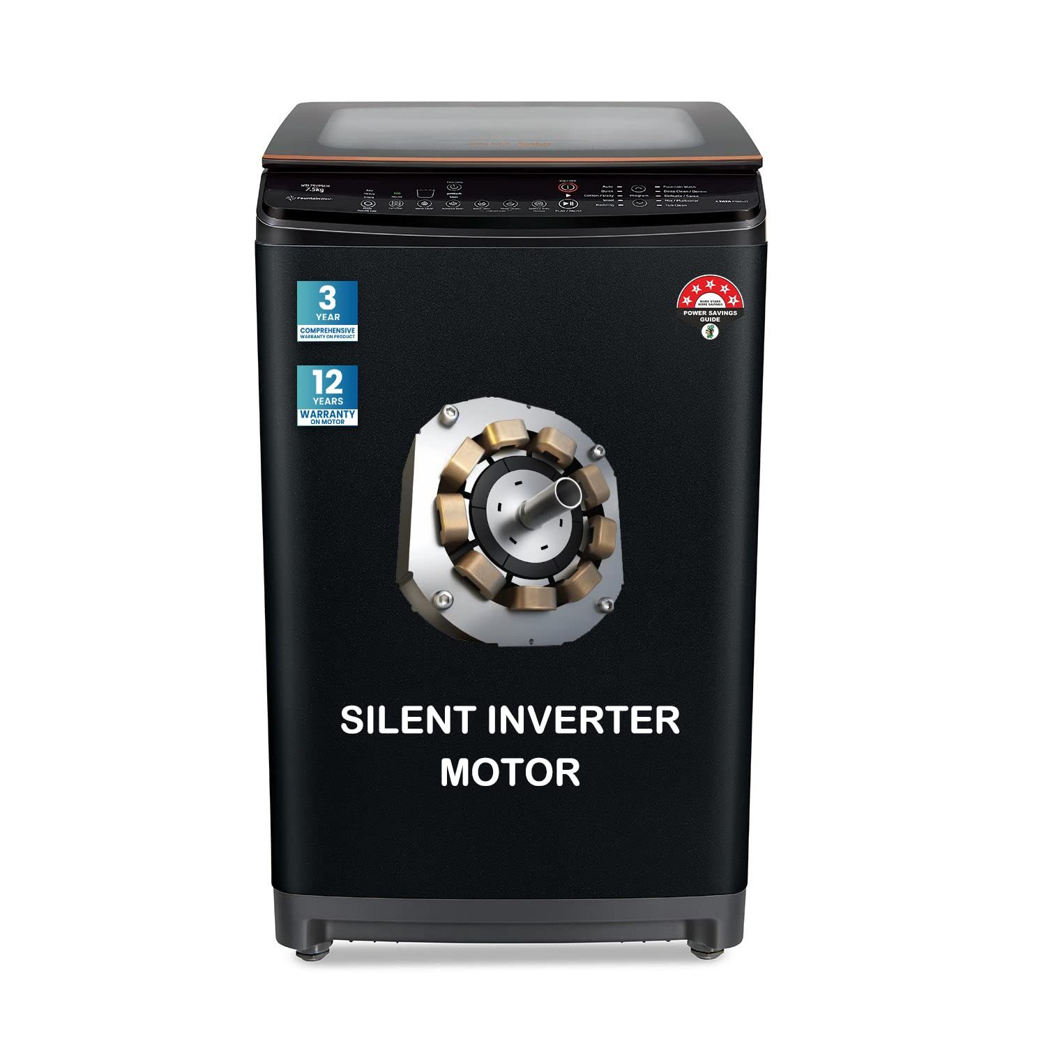 Voltas Beko 7.0 Kg, 5 Star, Inverter, Fully Automatic Top Load Washing Machine (WTL70VPBGF, Black), JET Wash/ Hand Wash, Drum Light,Fountain Wash Voltas Beko 7.0 Kg, 5 Star, Inverter, Fully Automatic Top Load Washing Machine (WTL70VPBGF, Black), JET Wash