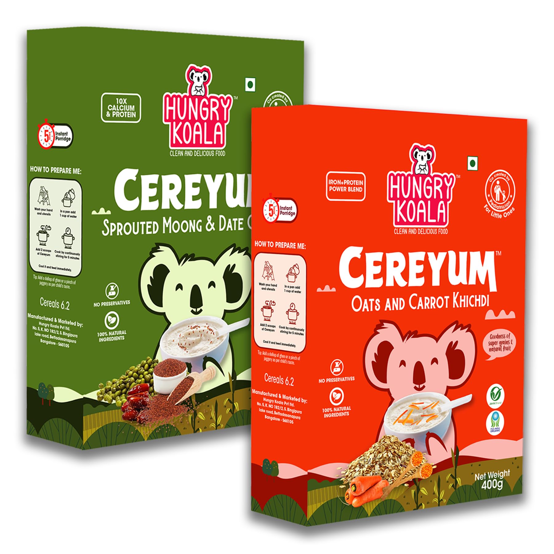 HUNGRY KOALA Cereal Made With Natural Ingridients Oats Carrot Sprouted Moong & Dates For Kids To Grow Healthy No Preservative Or Additives Or Maida 200 Grams Pack of 2