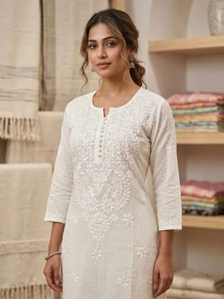 Lucknowi Chikankari Soft Dobby Cotton Long Kurti