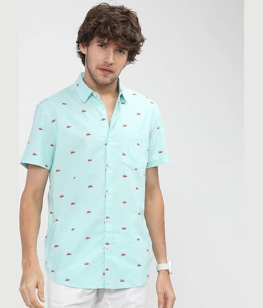 Ketch 100% Cotton Slim Fit Printed Half Sleeves Men's Casual Shirt - Blue ( Pack of 1 )