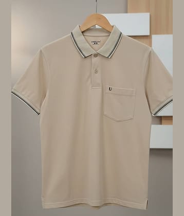 UNIBERRY Men Cotton Blend Regular Fit Solid Polo T Shirt ( Beige )