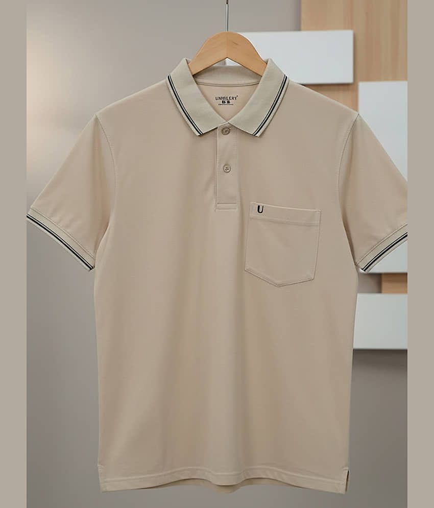 UNIBERRY Men Cotton Blend Regular Fit Solid Polo T Shirt ( Beige )