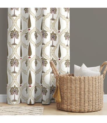 Jaipuri Mocha Garden Block Print Curtains ( 9 Feet )