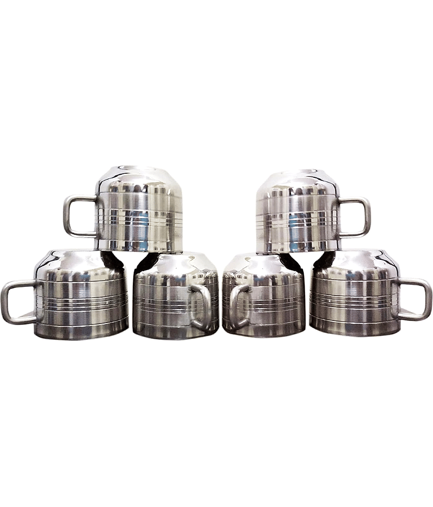 Dynore Tool Solid Steel Tea Cup 100 ml ( Pack of 6 )