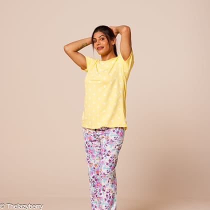 Yellow & Lavender Floral Mix & Match Night dress-L
