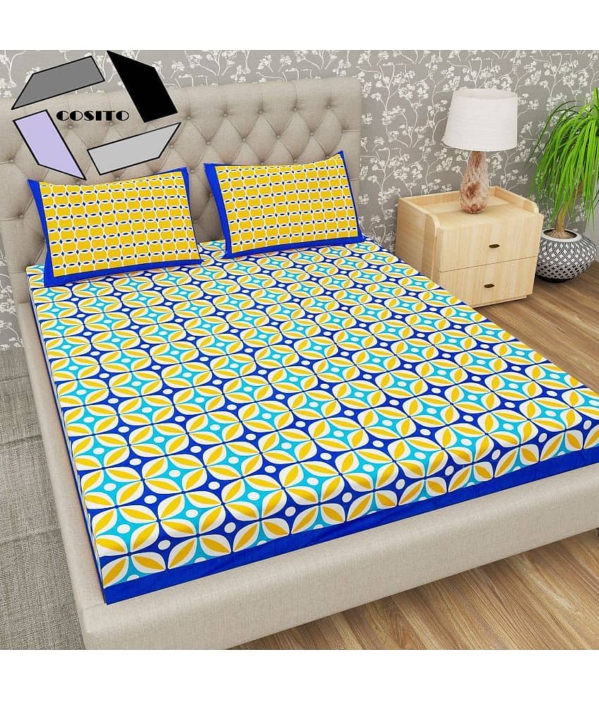 Cosito Cotton 1 Double Bedsheet with 2 Pillow Covers ( Multicolor )