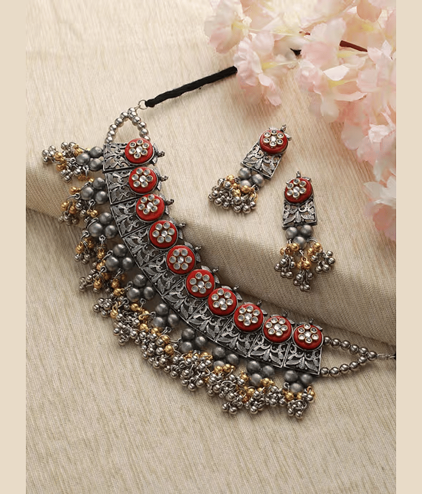 PUJVI Red Alloy Necklace Set ( Pack of 1 )