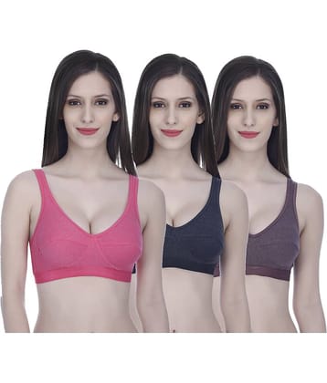 Elina Pack of 3 Cotton Non Padded Women's Sports Bra ( Multi Color )