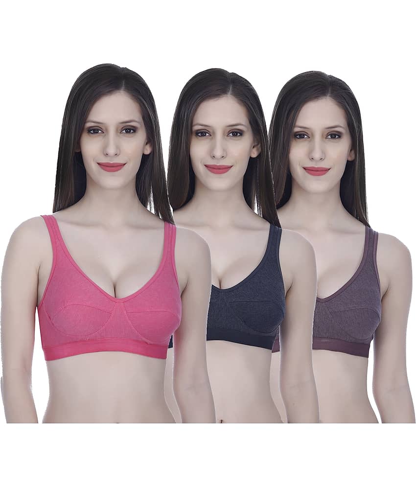 Elina Pack of 3 Cotton Non Padded Women's Sports Bra ( Multi Color )