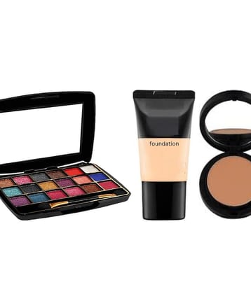 swenky 18 color shimmer eyeshadow with foundation & compact (Pack of 3)