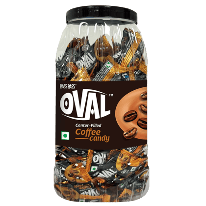 Pass Pass Oval Candy Jar || Coffee Candy || 150+5 Pieces || 597 Grams