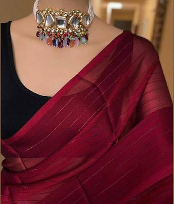 Shree Gullak Silk Georgette Printed Saree With Stitched Blouse ( Red )