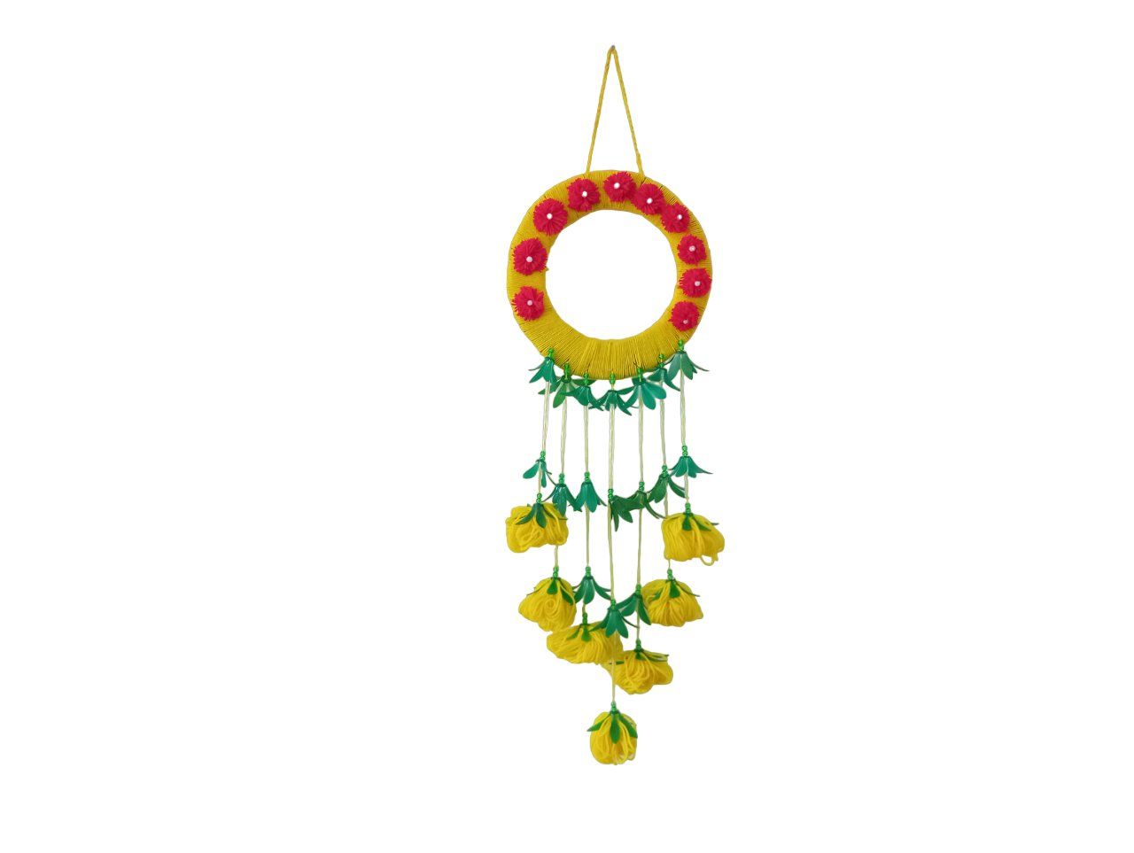 Nari Samparn Handmade Woolen Antique Wall Hanging Diwal (Yellow)