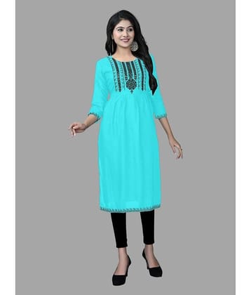 HAYA - Turquoise Rayon Women's A-line Kurti ( Pack of 1 )