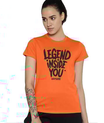 Leotude Women Polyester Printed Oversized Fit Round Neck T-Shirt ( Orange )