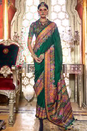 Green Printed Viscose Silk Saree