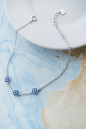 Triple Protection Evil Eye Sterling Silver Chain Bracelet-Silver / 6.5 inches adjustable upto 7.5 inches
