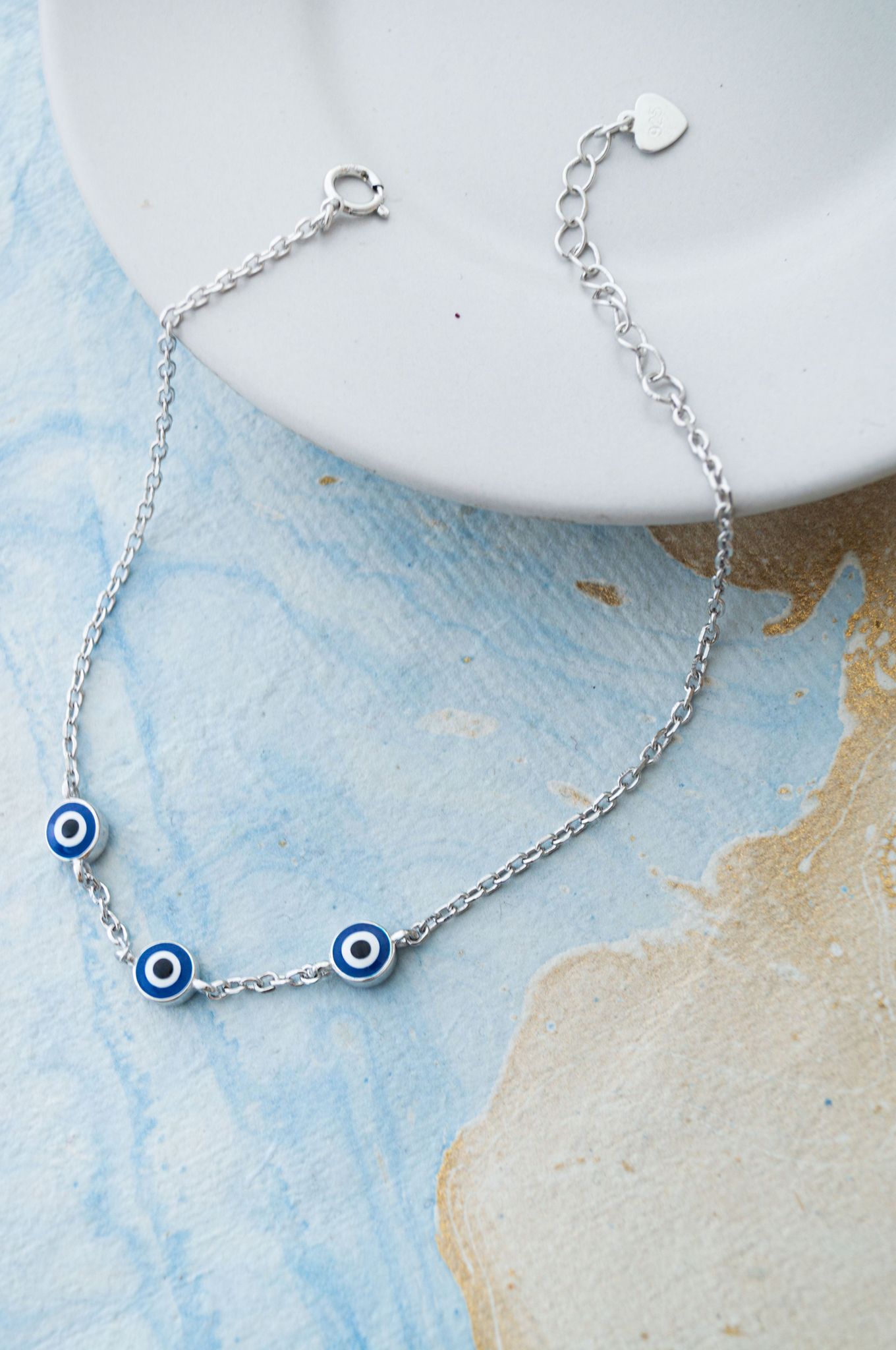 Triple Protection Evil Eye Sterling Silver Chain Bracelet-Silver / 6.5 inches adjustable upto 7.5 inches