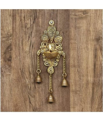 eCraftIndia Gold-Toned Handcrafted Antique Finish Diya with Bells Decorative Wall Hanging Showpiece