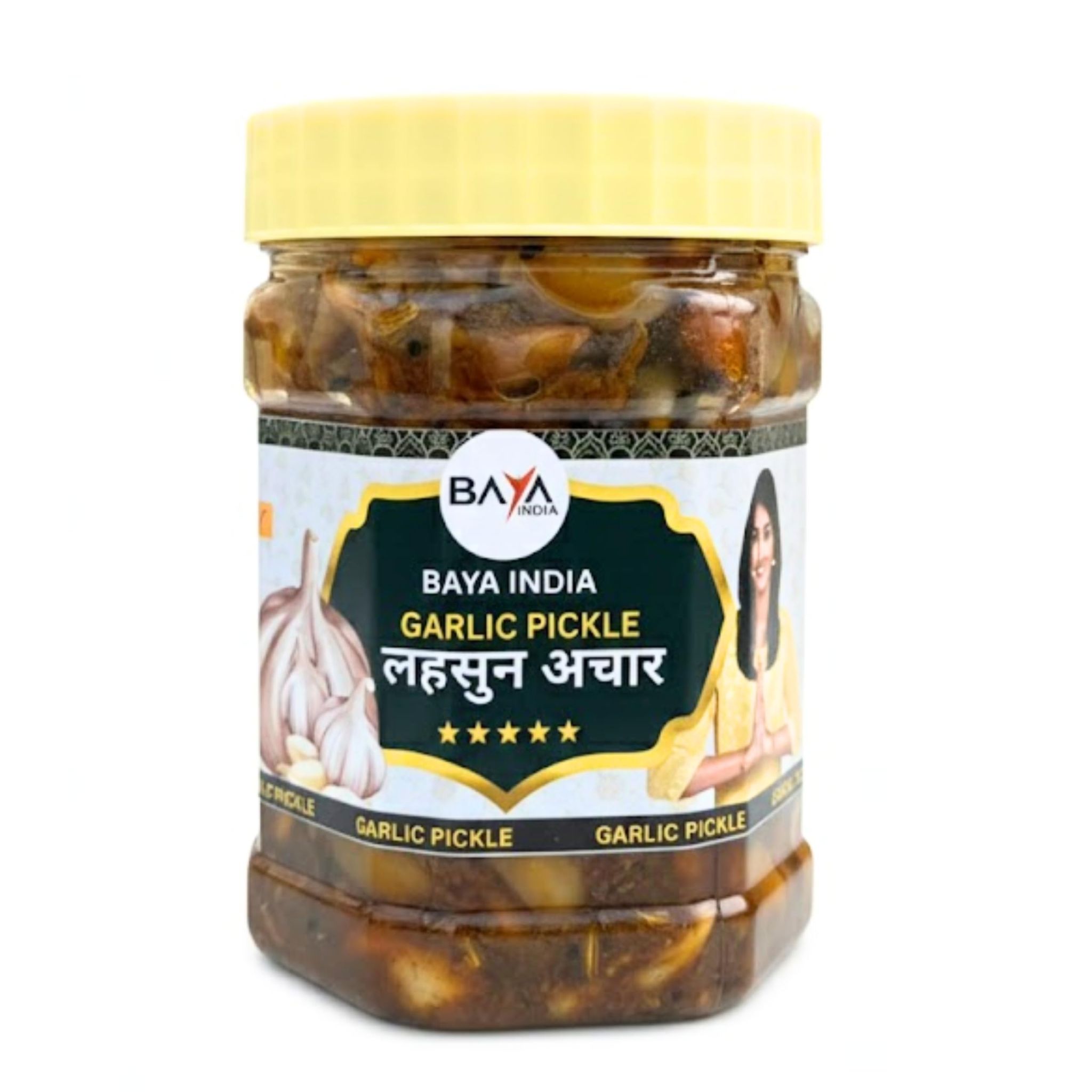 Baya India Garlic Pickle 350g | Homemade Lehsun ka Achar | Traditional North Indian Recipe | Spicy & Tangy Flavor | Made with Mustard Oil & Handcrafted Spices | No Preservatives