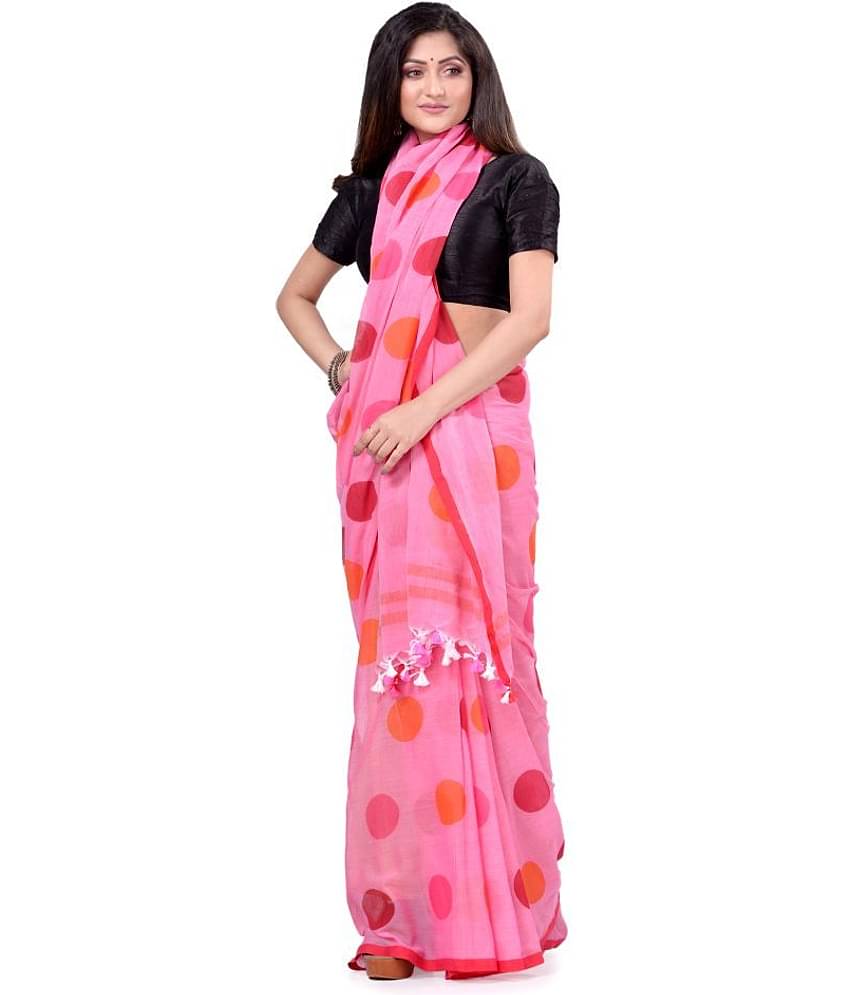 Desh Bidesh Cotton Self Design Saree Without Blouse Piece ( Pink )