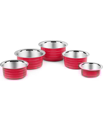 Classic Essentials - CE404-Red_new Stainless Steel No Coating Tope Set 5850 ml ( Pack of 5 )