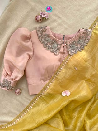 Soft Crush organza saree with hand embroidery paired with hand embroidered Blouse-2XS