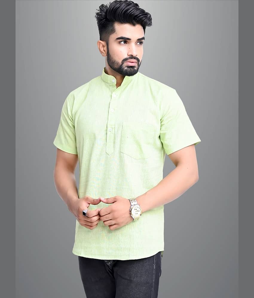 QuaClo - Light Green Cotton Blend Men's Shirt Style Kurta ( Pack of 1 )