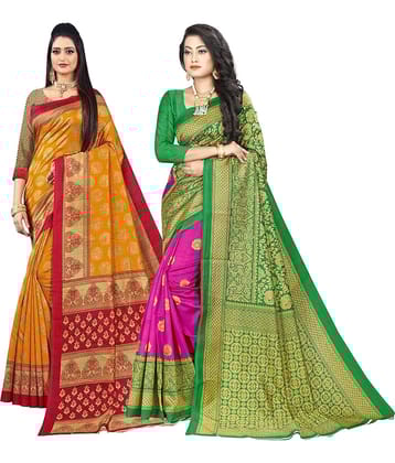 Kanooda Prints Art Silk Printed Saree With Unstitched Blouse Piece ( Pink )