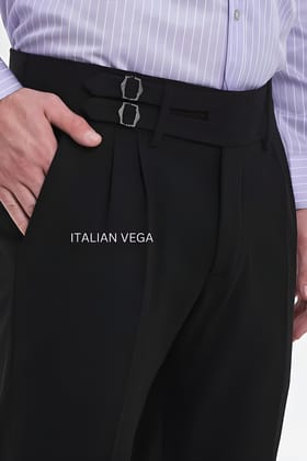 Black Double Buckle Formal Gurkha Pants by ITALIAN VEGA®-28