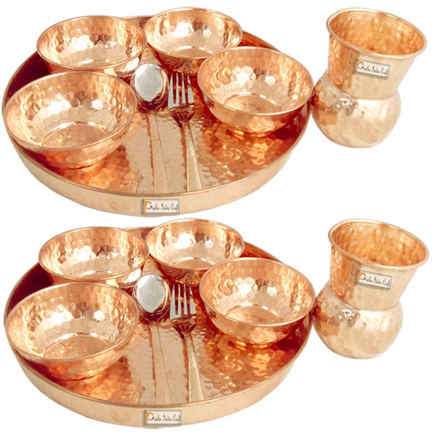 Handcrafted Pure Copper Thali Set for 2